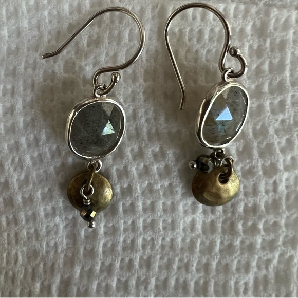 Labradorite Gemstone Earrings with sterling silver bezels and ear wire - Picture 1 of 1